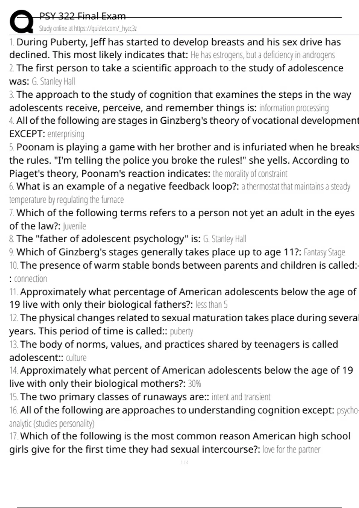 Psy 322 Module 4 Assignment Examples PSY 322 Final Exam Exam Questions and Answers 100% Pass |Verified ...