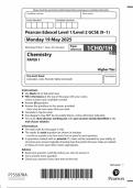 2025 Pearson Edexcel GCSE Chemistry Paper 1 &lpar;1CHO&sol;1H&rpar;