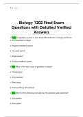 Biology 1202 Final Exam  Questions with Detailed Verified  Answers
