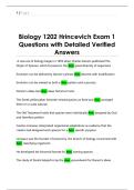 Biology 1202 Hrincevich Exam 1  Questions with Detailed Verified  Answers