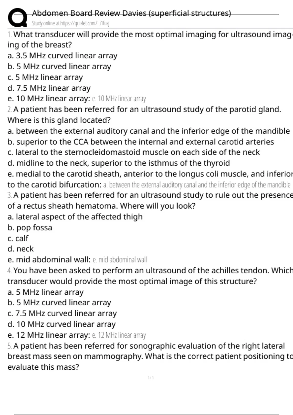 Abdomen Board Review Davies (superficial structures) Exam Questions and