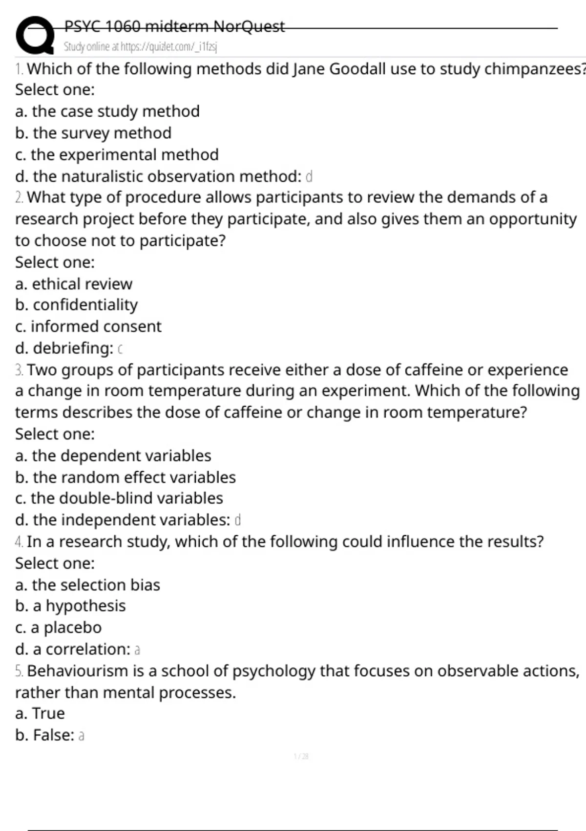 PSYC 1060 midterm NorQuest Exam Questions and Answers 100% Pass ...