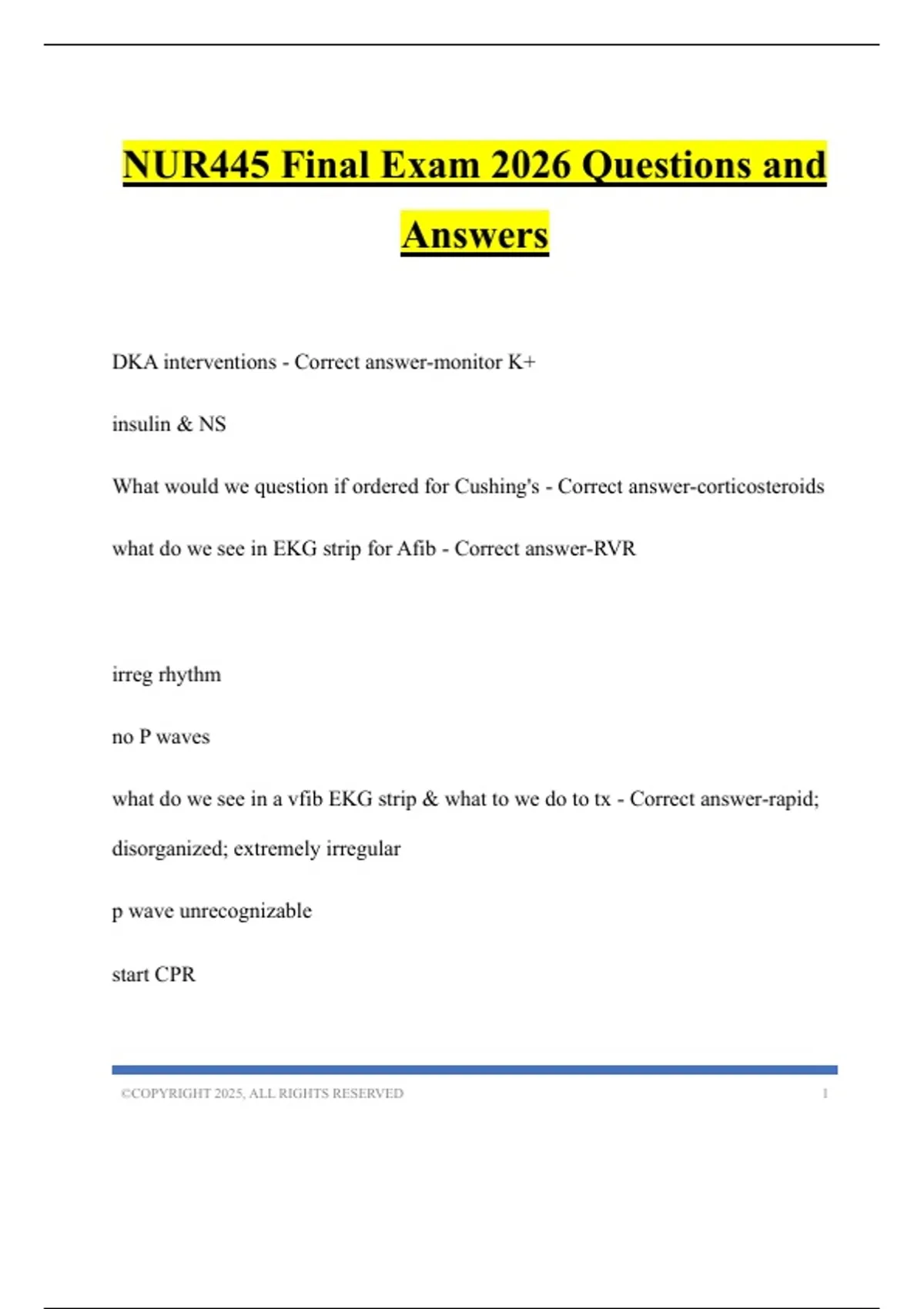 NUR445 Final Exam 2026 Questions and Answers - NURS 445 - Stuvia US