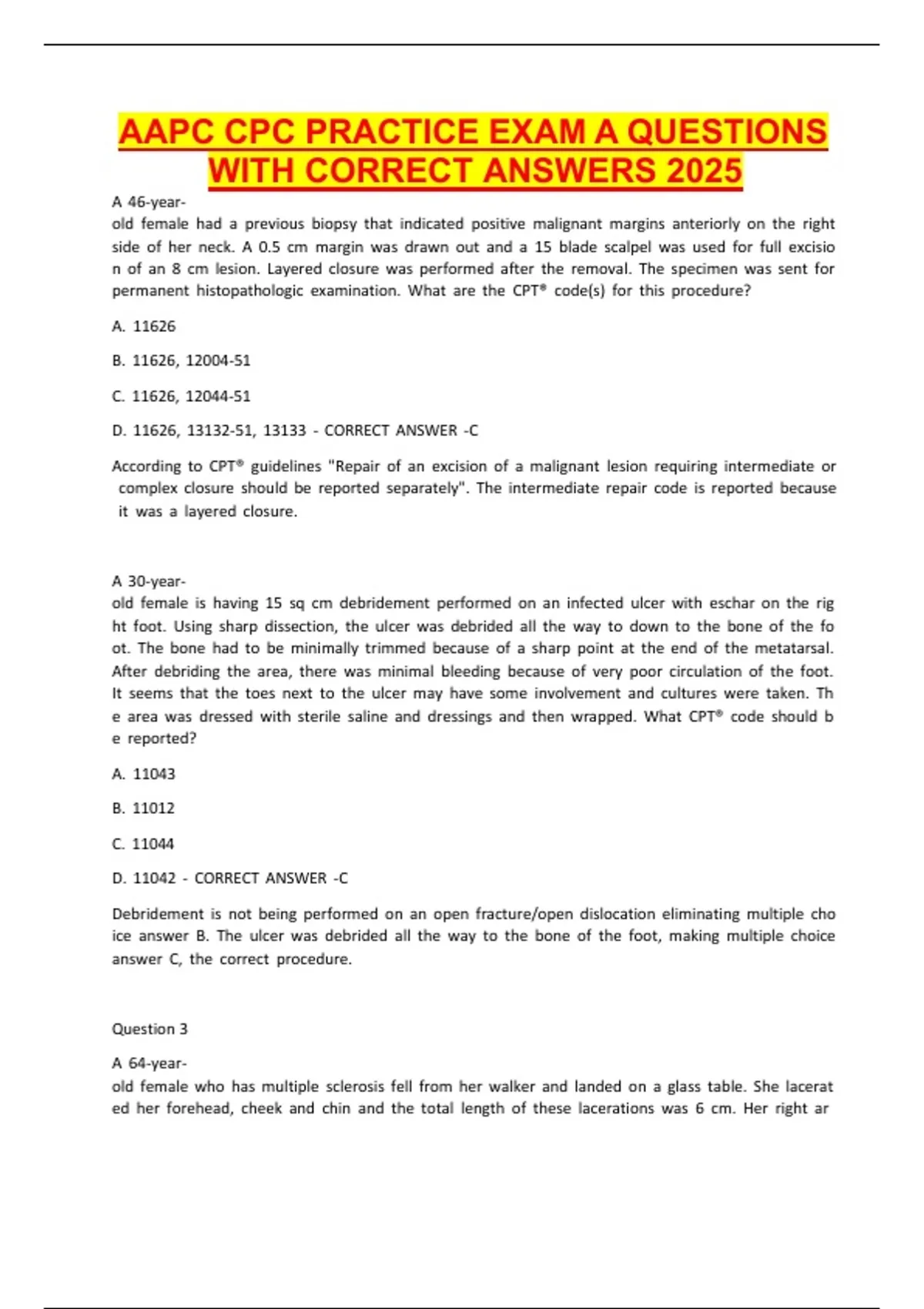 AAPC CPC PRACTICE EXAM A QUESTIONS WITH CORRECT ANSWERS 2025 - AAPC ...