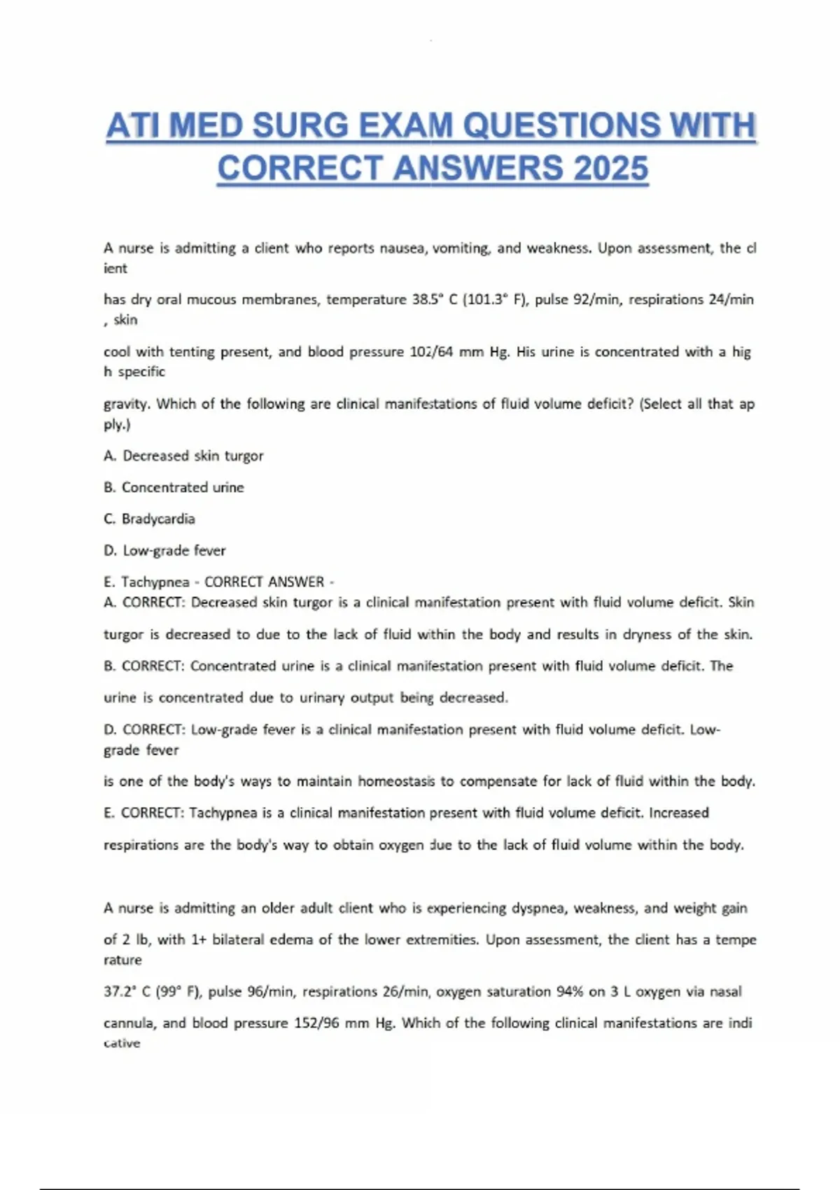 ATI MED SURG EXAM QUESTIONS WITH CORRECT ANSWERS 2025 A+ VERIFIED ...