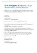 MCAT Psychology & Sociology - Exam Questions With Verified Answers