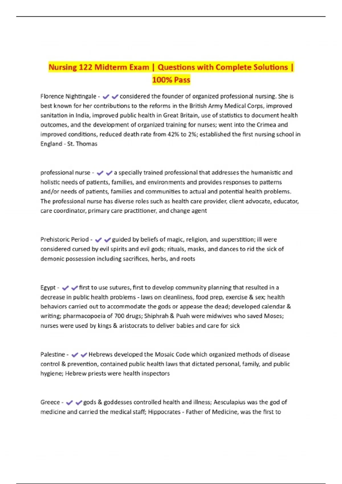 Nursing 122 Midterm Exam | Questions with Complete Solutions | 100% ...