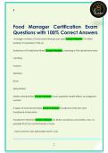Food Manager Certification Exam  Questions with 100&percnt; Correct Answers 
