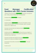 Food  Manager  Certification  Questions with 100&percnt; Correct Answers