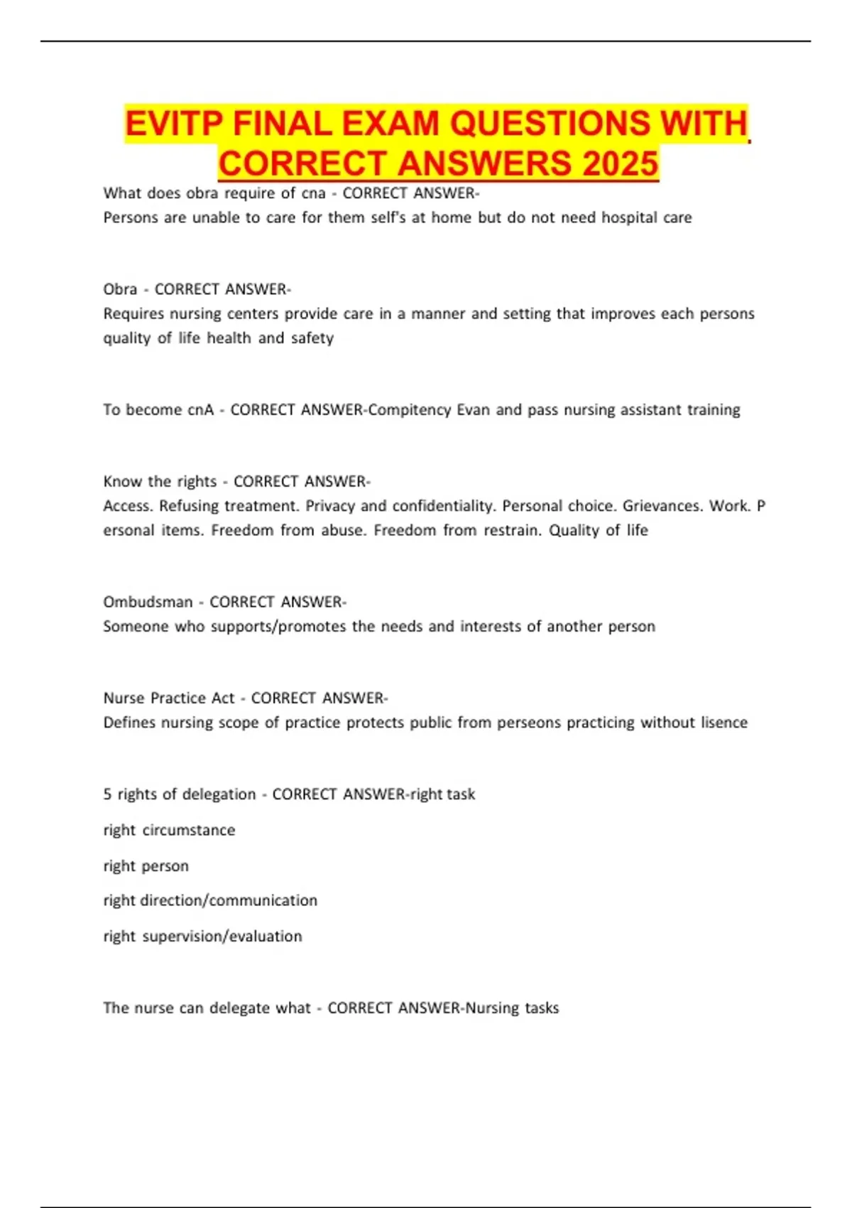 Evip EVITP FINAL EXAM QUESTIONS WITH CORRECT ANSWERS 2025 - EVIP 3.0 - Stuvia US