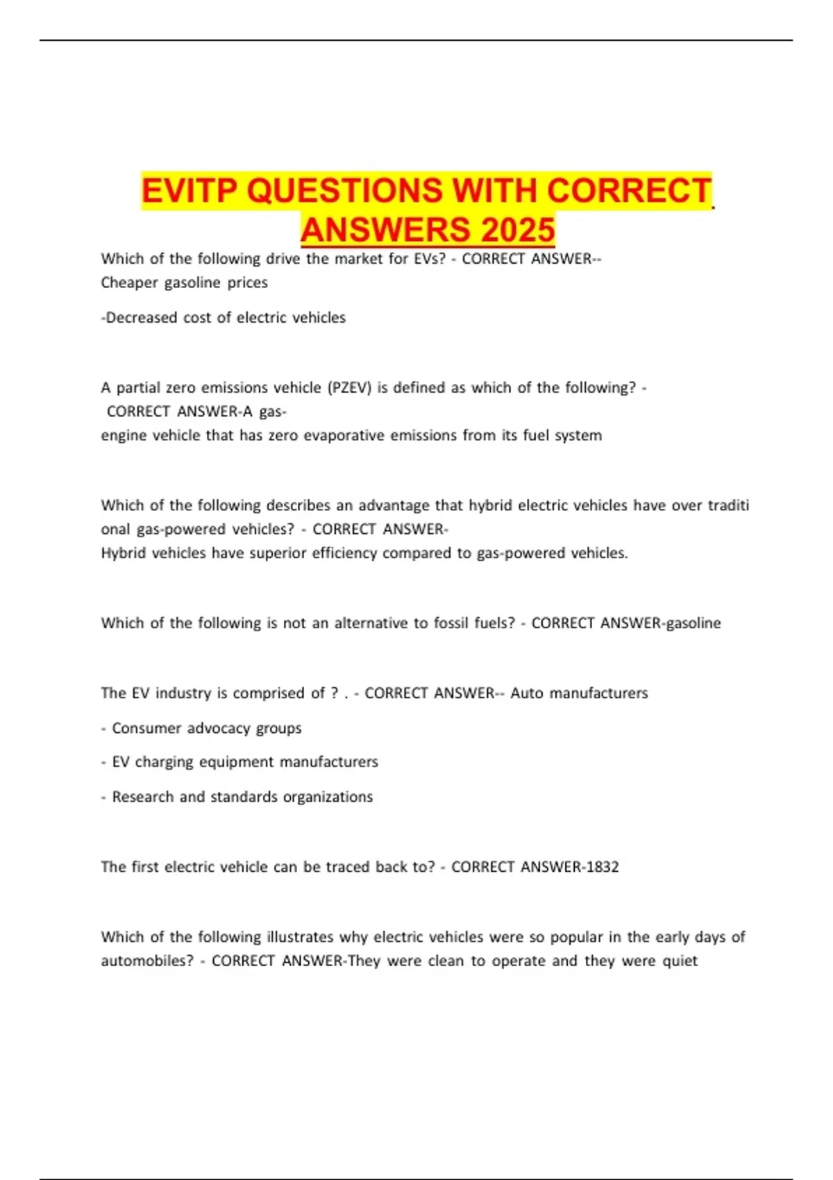 Evip EVITP QUESTIONS WITH CORRECT ANSWERS 2025 - EVIP 3.0 - Stuvia US