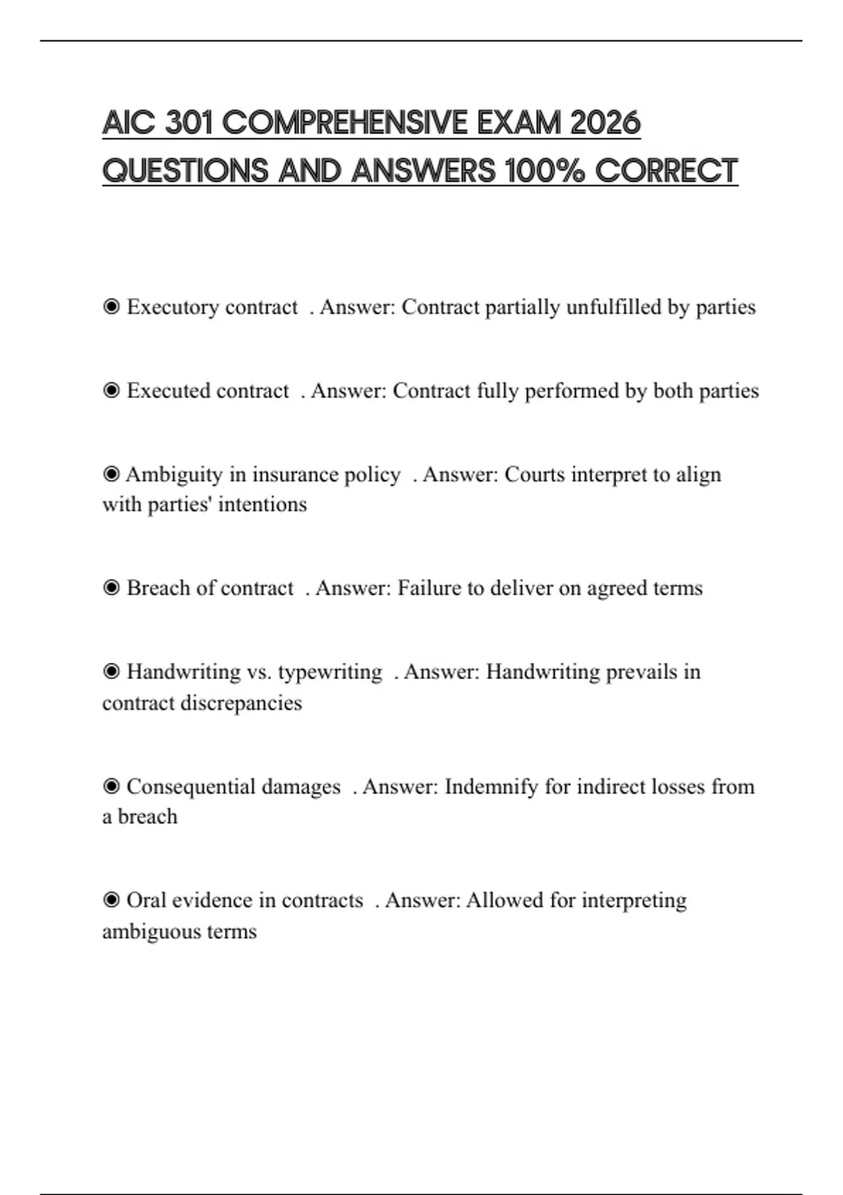AIC 301 COMPREHENSIVE EXAM 2026 QUESTIONS AND ANSWERS 100% CORRECT ...