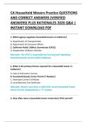 CA Household Movers Practice QUESTIONS  AND CORRECT ANSWERS &lpar;VERIFIED  ANSWERS&rpar; PLUS RATIONALES 2026 Q&A &vert;  INSTANT DOWNLOAD PDF 