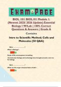BIOL 101&sol; BIOL101 Module 1&colon; &lpar;Newest 2025&sol; 2026 Update&rpar; Essential Biology I W&sol;Lab &vert; 100&percnt; Correct Questions & Answers &vert; Grade A Contains  Intro to Scientific Method&semi; Cells and Molecules &lpar;50 Q&A&rpar;   
