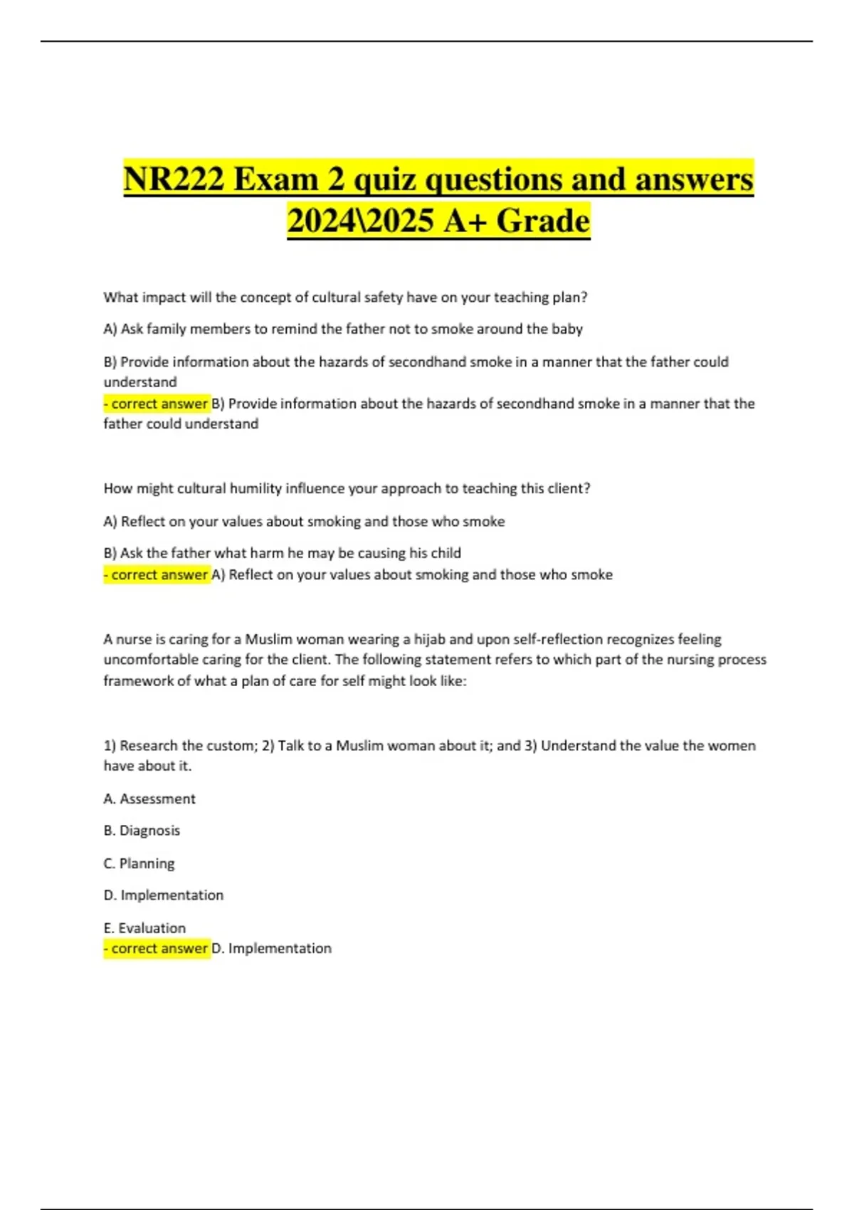 NR 222 Exam 2 – Quiz Questions with All Correct and Verified Answers ...