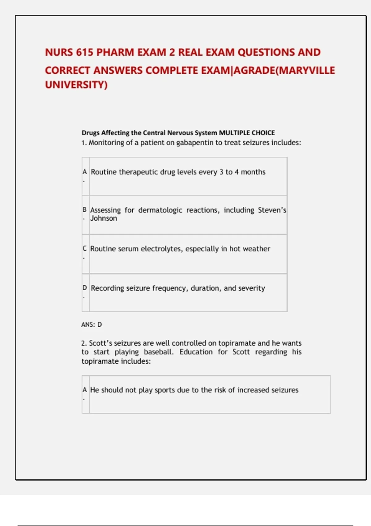 NURS 615 PHARM EXAM 2 REAL EXAM QUESTIONS AND CORRECT ANSWERS COMPLETE ...