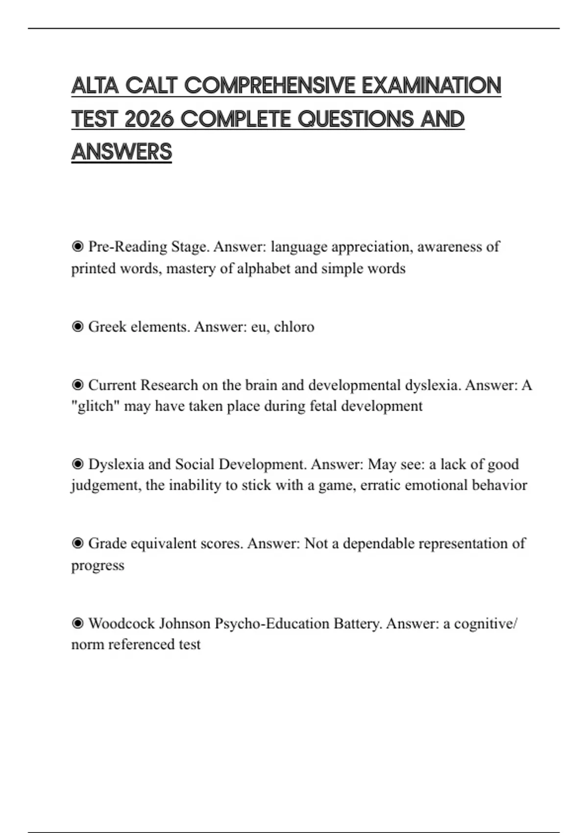 ALTA CALT COMPREHENSIVE EXAMINATION TEST 2026 COMPLETE QUESTIONS AND ...