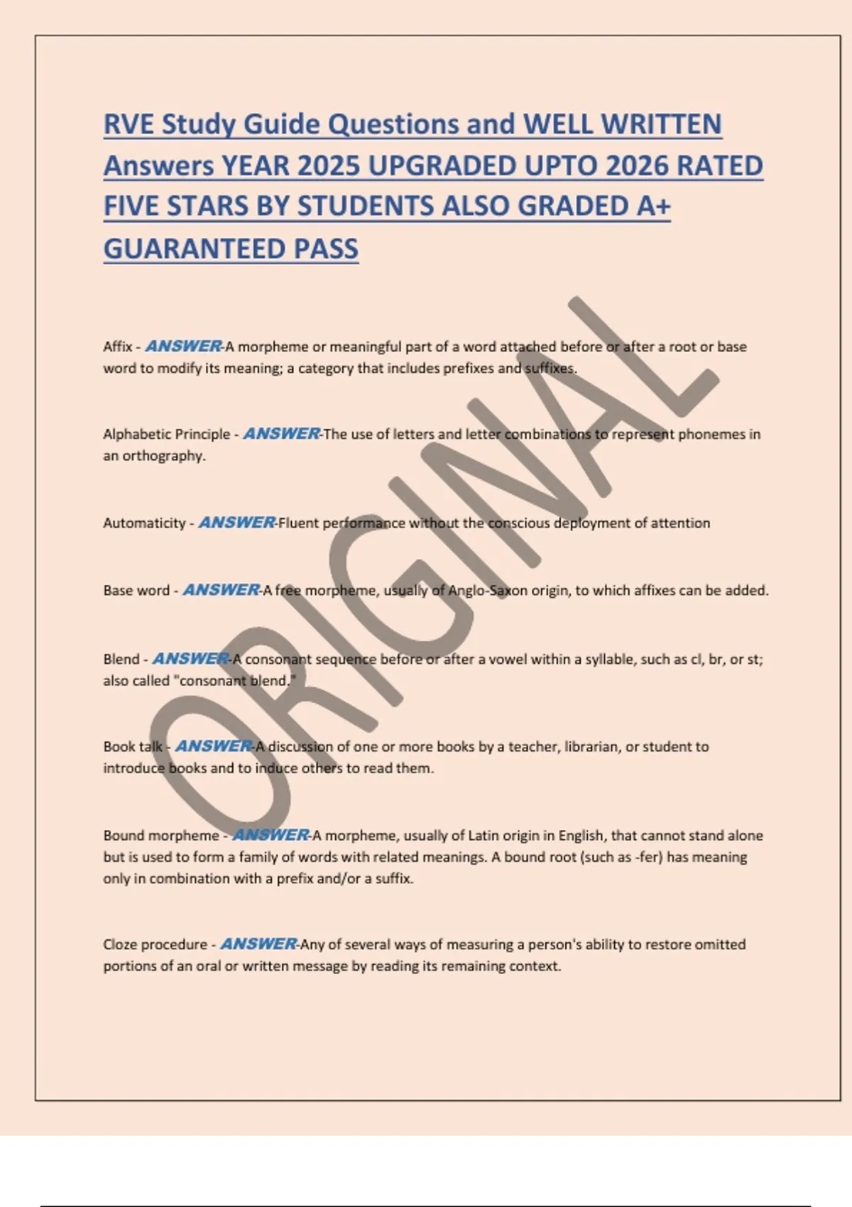 RVE Study Guide Questions and WELL WRITTEN Answers YEAR 2025 UPGRADED ...
