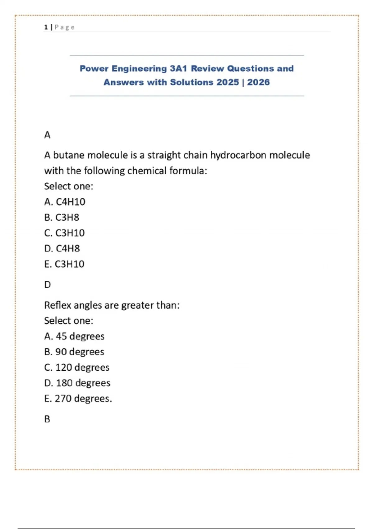 Power Engineering 3A1 Review Questions and Answers with Solutions 2025 ...