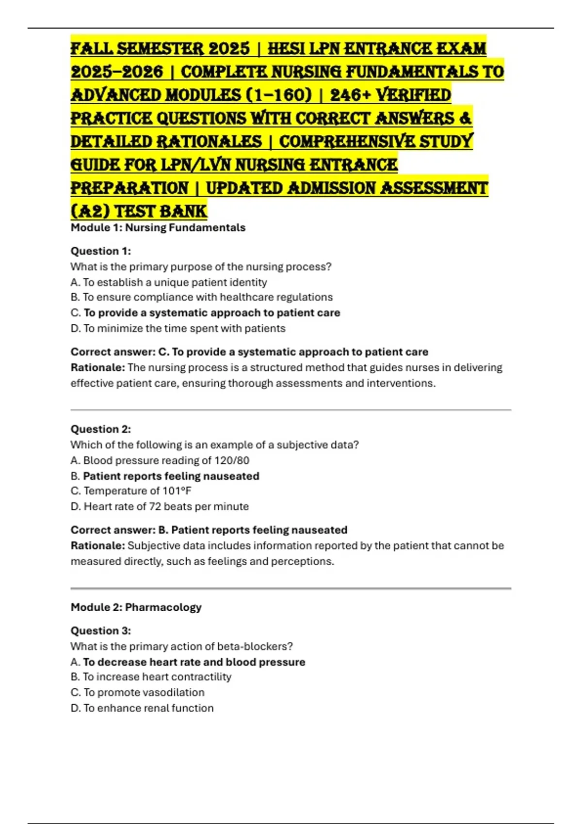 Fall Semester 2025 | HESI LPN Entrance Exam 2025–2026 | Complete Nursing Fundamentals to ...
