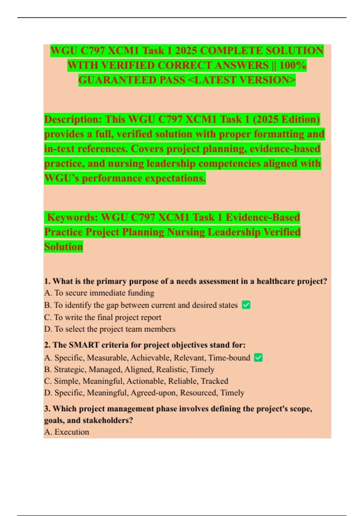 WGU C797 XCM1 Task 1 2025 COMPLETE SOLUTION WITH VERIFIED CORRECT ...