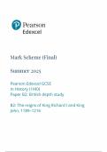 2025 Pearson Edexcel GCSE History Mark Scheme Paper B2 &lpar;1HIO&sol;B2&colon; British depth study&rpar;