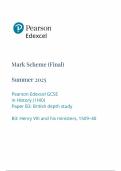 2025 Pearson Edexcel GCSE History Mark Scheme Paper B3 &lpar;1HIO&sol;B3&colon; British depth study&rpar;