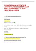 BUSINESS MANAGEMENT AND ADMINISTRATION CLUSTER EXAM QUESTIONS COMPLETE AND OUTLINED ANSWERS &vert; MCQs &vert; 100&percnt; pass