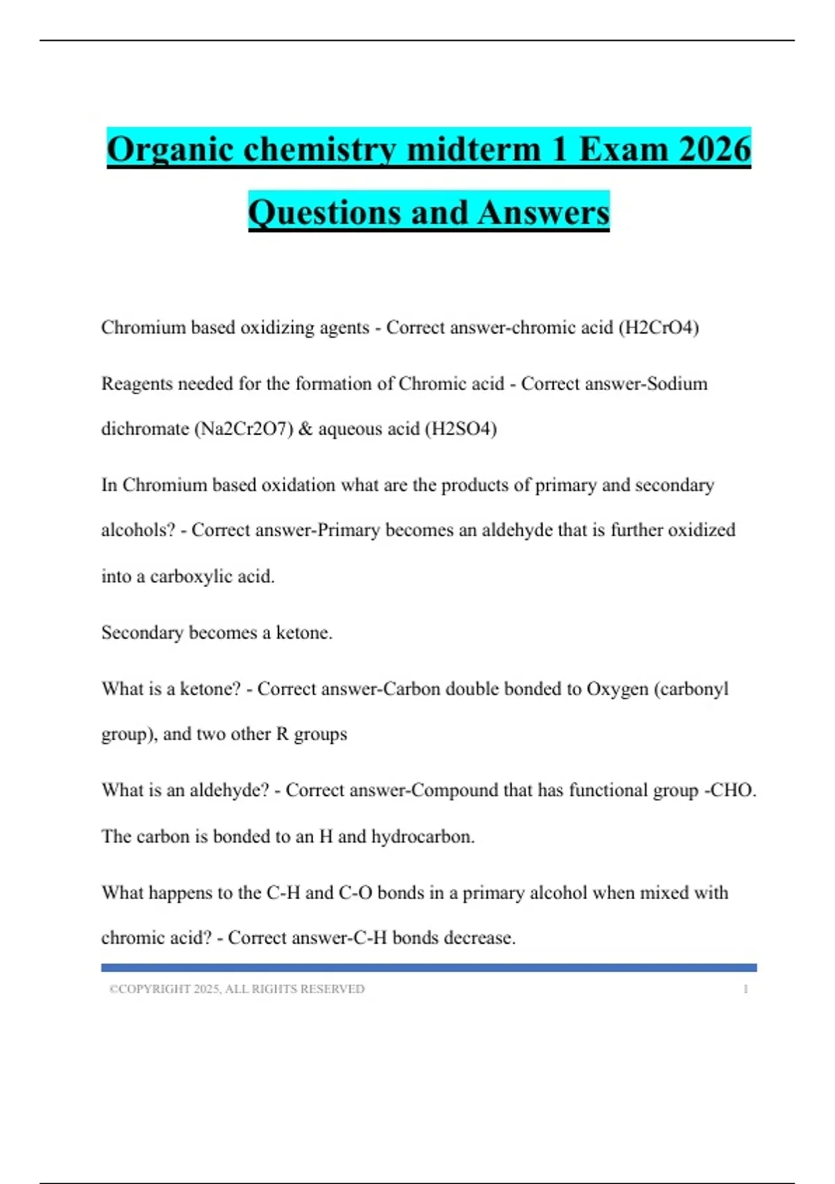 Organic chemistry midterm 1 Exam 2026 Questions and Answers - Organic ...
