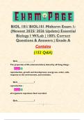 BIOL 101&sol; BIOL101 Midterm Exam 1&colon; &lpar;Newest 2025&sol; 2026 Update&rpar; Essential Biology I W&sol;Lab &vert; 100&percnt; Correct Questions & Answers &vert; Grade A Contains &lpar;152 Q&A&rpar;    