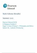 2025 Pearson Edexcel GCSE Religious Studies A Mark Scheme Paper 3 &lpar;1RA0&sol;3A&colon; Area of Study 1 &ndash; Philosophy and Ethics&rpar;