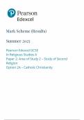 2025 Pearson Edexcel GCSE Religious Studies A Mark Scheme Paper 2 &lpar;1RA0&sol;2A&colon; Area of Study 2 &ndash;  Study of Second Religion&rpar;