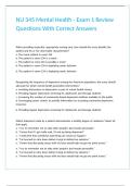 NU 345 Mental Health - Exam 1 Review Questions With Correct Answers&period;