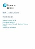 2025 Pearson Edexcel GCSE Religious Studies A Mark Scheme Paper 2 &lpar;1RA0&sol;2D&colon; Area of Study 2 &ndash;  Study of Second Religion&rpar;