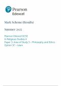 2025 Pearson Edexcel GCSE Religious Studies A Mark Scheme Paper 3 &lpar;1RA0&sol;3C&colon; Area of Study 3 &ndash; Philosophy and Ethics&rpar;