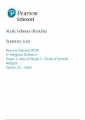 2025 Pearson Edexcel GCSE Religious Studies A Mark Scheme Paper 2 &lpar;1RA0&sol;2C&colon; Area of Study 2 &ndash;  Study of Second Religion&rpar;