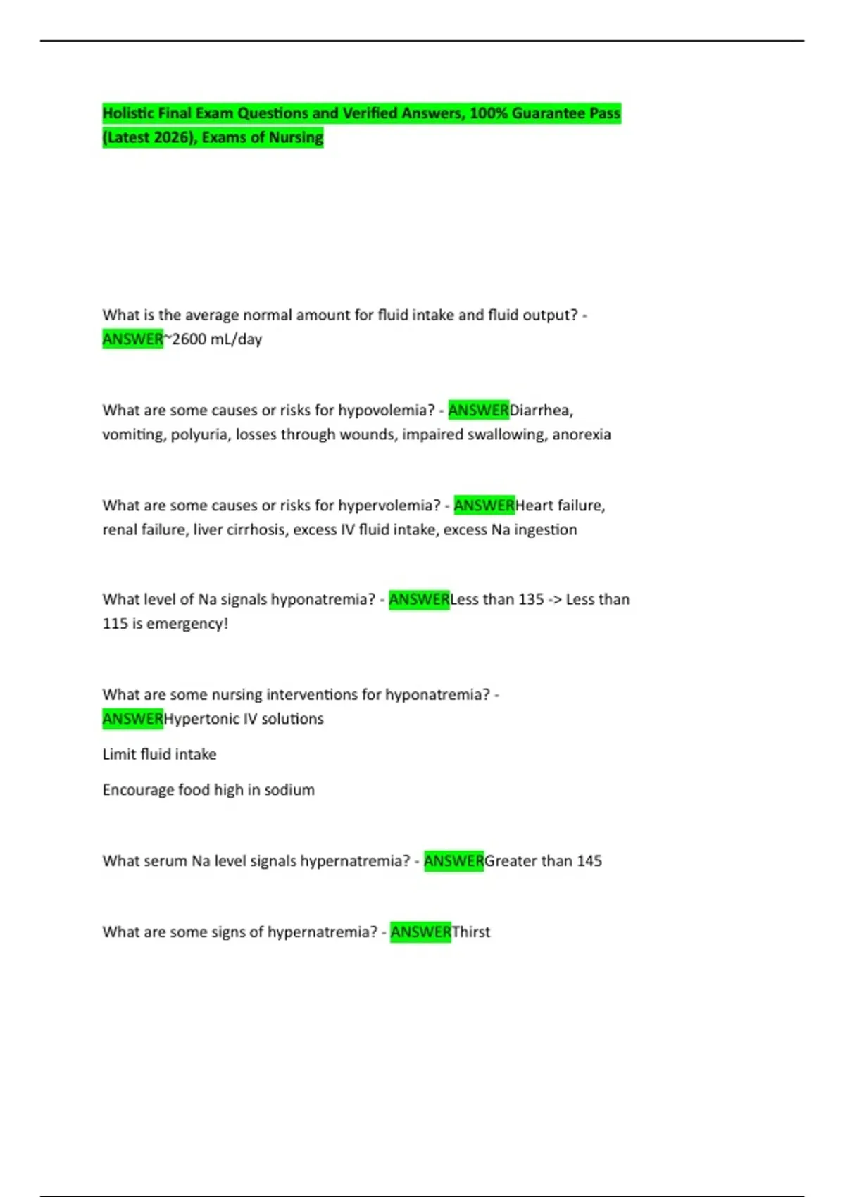 Holistic Final Exam Questions and Verified Answers, 100% Guarantee Pass ...