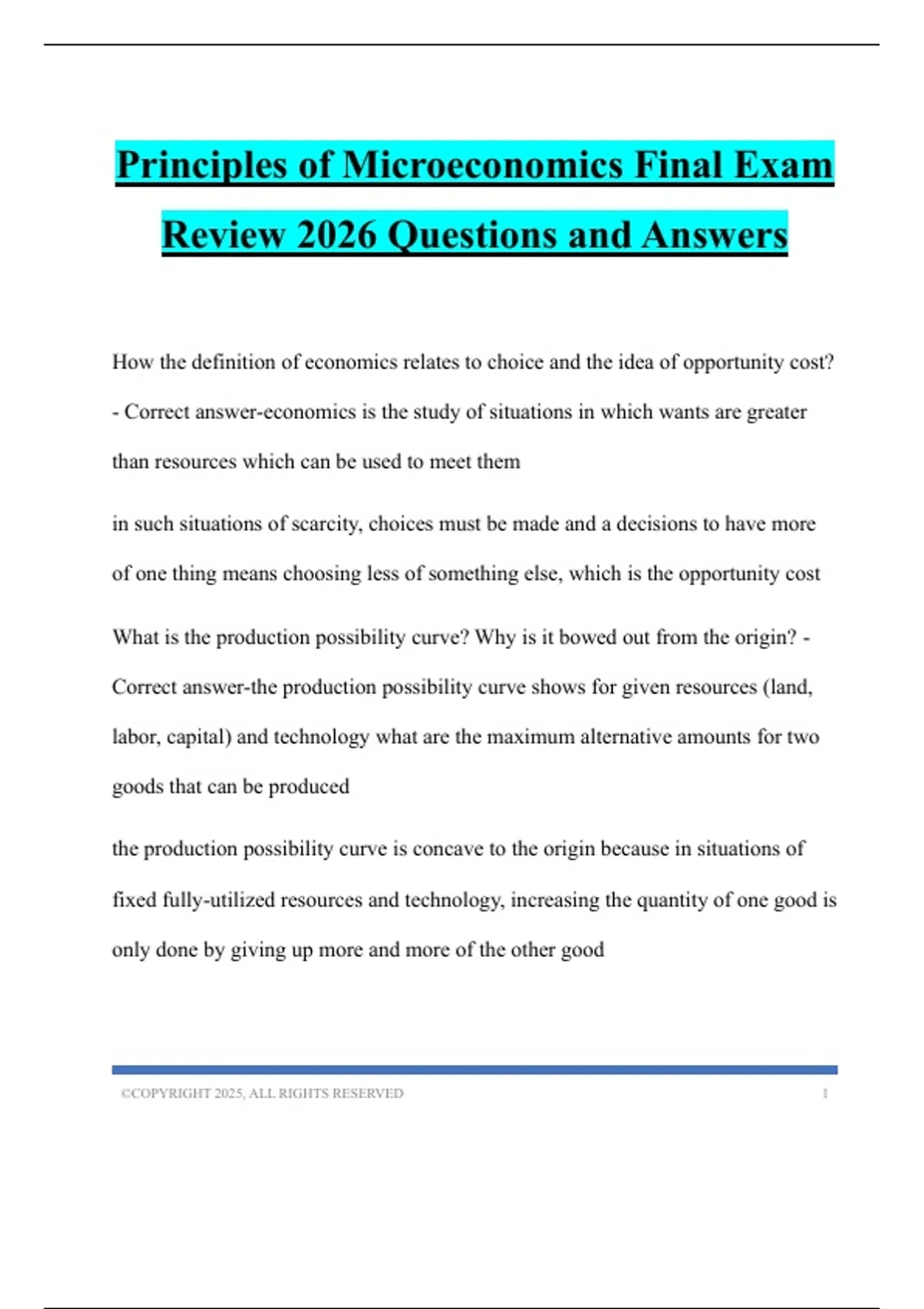 Principles of Microeconomics Final Exam Review 2026 Questions and ...