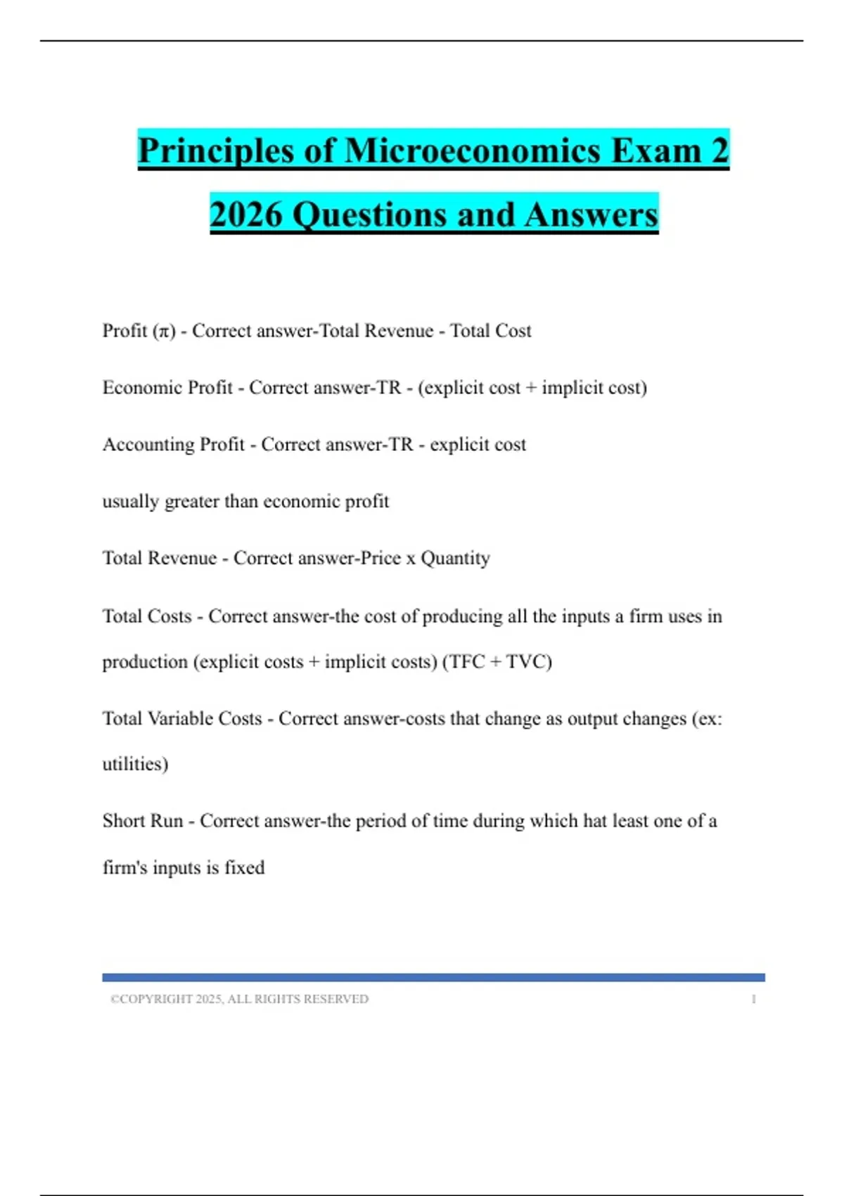 Principles of microeconomics Bundled Tests 2026 Questions and Answers ...