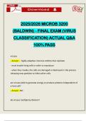 2025&sol;2026 MICROB 3200 &lpar;BALDWIN&rpar; - FINAL EXAM &lpar;VIRUS CLASSIFICATION&rpar; ACTUAL Q&A 100&percnt; PASS