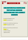 ICBC MOTORCYCLE KNOWLEDGE TEST ACTUAL 2025&sol;2026 QUESTIONS AND 100&percnt; CORRECT ANSWERS