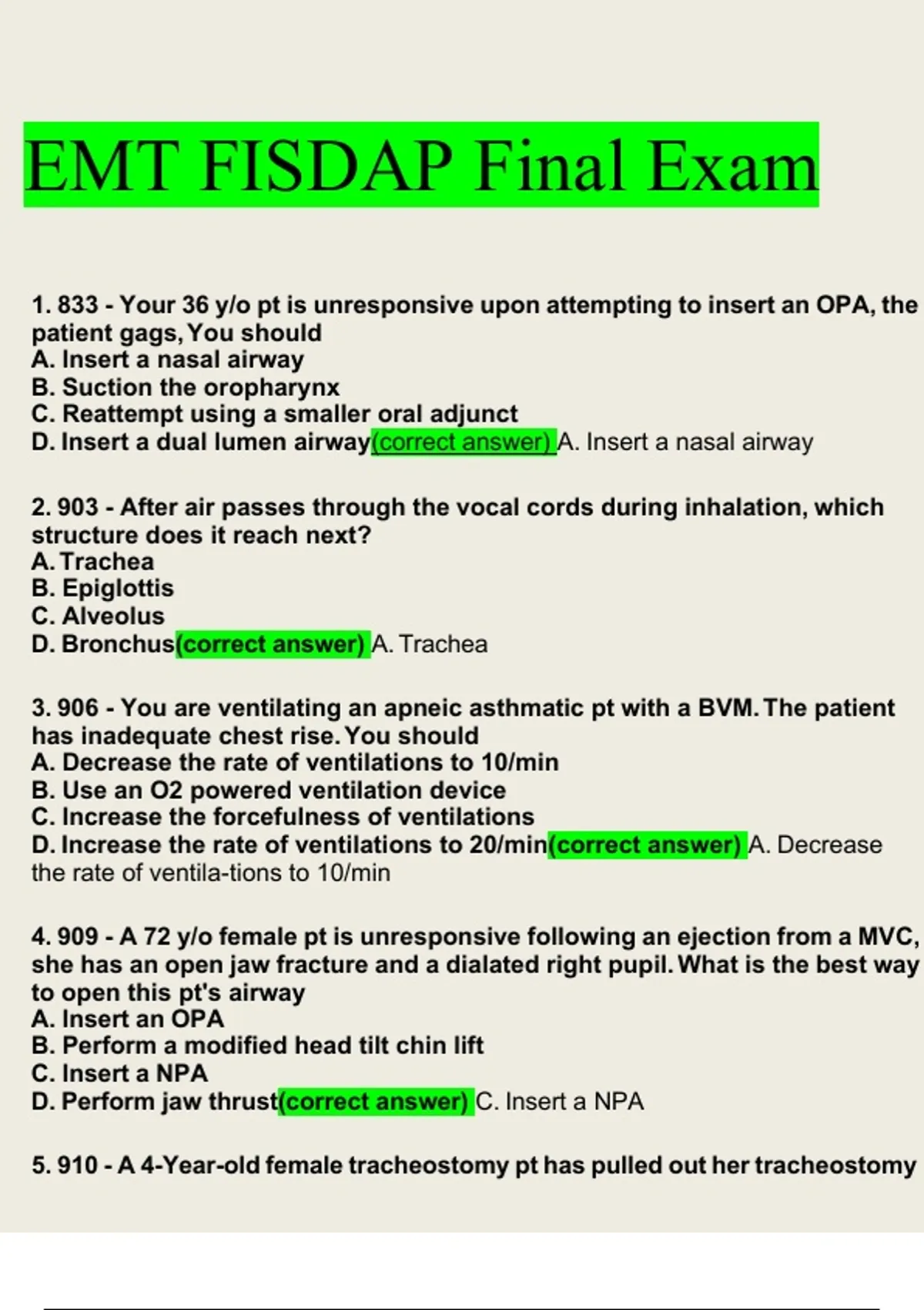 EMT FISDAP Final Exam – Complete Practice Test with Answers and ...