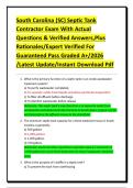 South Carolina &lpar;SC&rpar; Septic Tank Contractor Exam With Actual Questions & Verified Answers&comma;Plus Rationales&sol;Expert Verified For Guaranteed Pass Graded A&plus;&sol;2026 &sol;Latest Update&sol;Instant Download Pdf