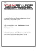 ALPP CLC EXAM 2025&sol;2026 CERTIFIED LACTATION COUNSELOR With 100&percnt; Verified Questions And Correct Answers