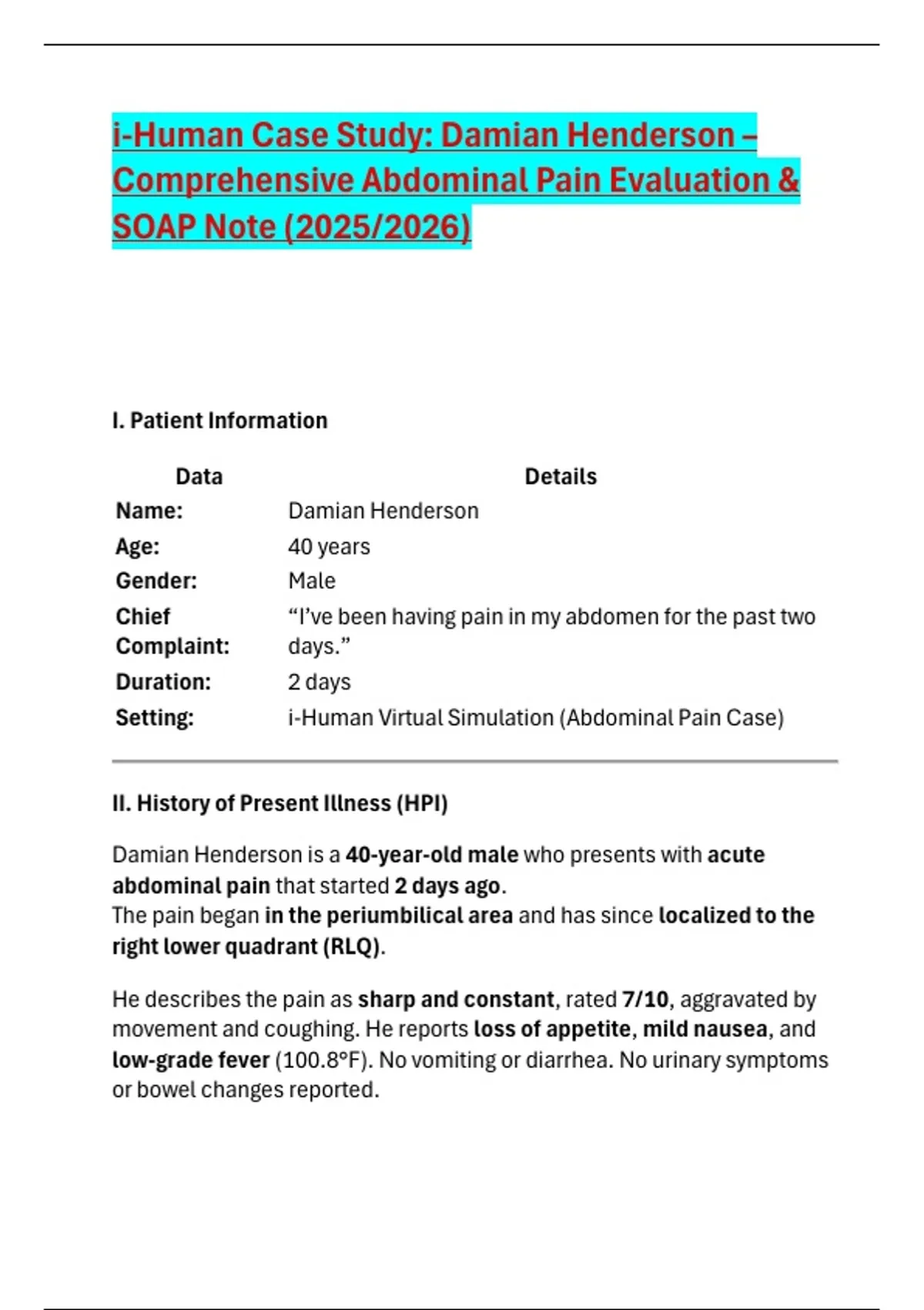 i-Human Case Study: Damian Henderson – Comprehensive Abdominal Pain ...