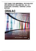 Test Bank for Abnormal Psychology 3rd Edition By William Ray&comma; All 16 Chapters Covered&comma; Verified Latest Edition