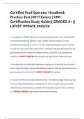 Certified Pool Operator Handbook Practice Test &lpar;2017 Exam&rpar; &vert; CPO Certification Study Guide&vert;&vert; GRADED A&plus;&vert;&vert; LATEST UPDATE 2025&sol;26