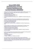 Actual BSN HESI  Pharmacology 315 Test  Practice Questions And  Correct Answers 2025&sol;2026