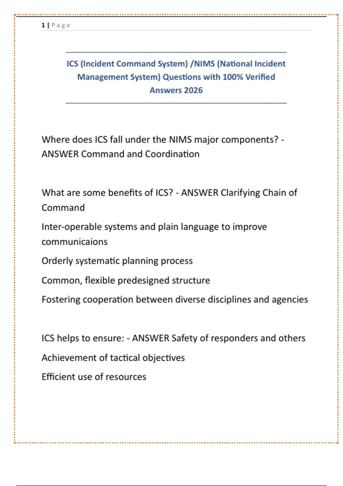 ICS (Incident Command System) NIMS (National Incident Management System ...