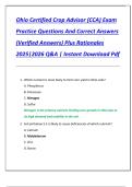 Ohio Certified Crop Advisor &lpar;CCA&rpar; Exam  Practice Questions And Correct Answers  &lpar;Verified Answers&rpar; Plus Rationales  2025&vert;2026 Q&A &vert; Instant Download Pdf